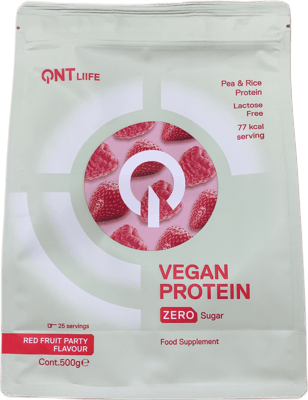 QNT Liife Ertu- og hrísgrjónaprótein Rauðir ávextir 500 g