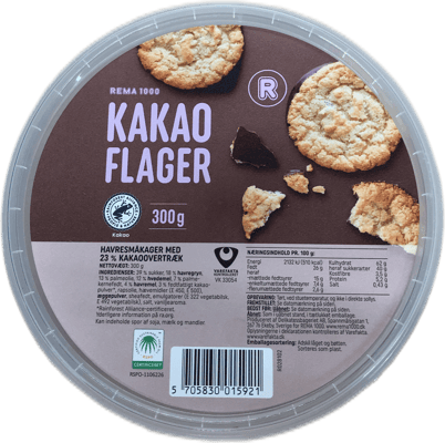 REMA 1000 Kakóflögur hafrasmákökur með kakóhjúp 300 g