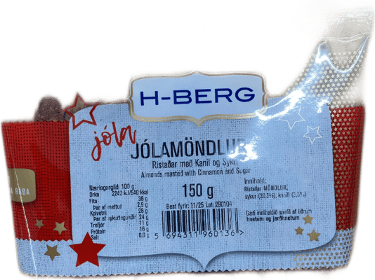 H-Berg Jólamöndlur Ristaðar með Kanil og Sykri 150 g
