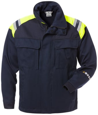 Fristads hitaþolin jakki navy/HiViz gulur