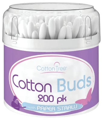 Cotton Tree eyrnapinnar með pappastöngli 200 stk