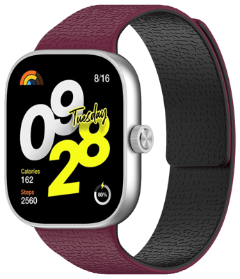 Xiaomi Smart Band 8/9/10 Pro - Redmi Watch 4/5/6 (W016) - Vínrauð sílikon ól m. segli