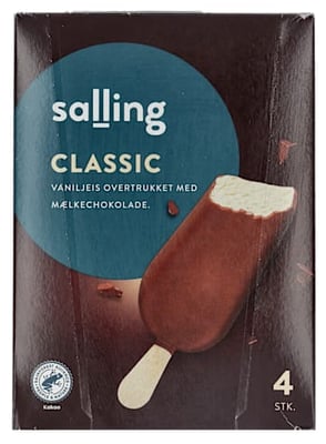 Salling classic vanilluís pinnar með mjólkursúkkulaðihúð, 4 stk. 288 g