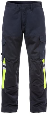 Fristads hitaþolnar buxur navy/HiViz gular