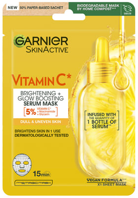 Garnier SkinActive C-vítamín ofurrakagefandi bjartandi blaðmaski 28 g