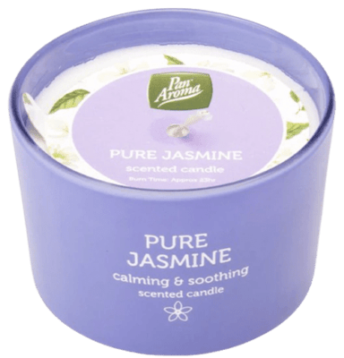 Pan Aroma Pure Jasmine ilmkerti í fallegu glasi 23ja tíma brennslutími