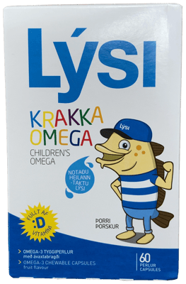 Lýsi Krakka Omega-3 Tyggiperlur Ávaxtabragð 60 stk