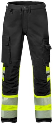 Fristads Stiby buxur með teygju HiViz gular/svartar