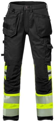 Fristads Stiby smíðabuxur teygju HiViz/svartar