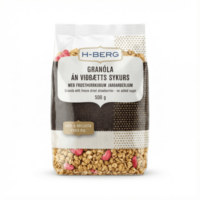 H-Berg Granola með frostþurrkuðum jarðarberjum án viðbætts sykurs 500 g