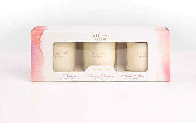 SHIFA Aromas Trio gjafa sett - Kerti - Summer Dreams, Pilgrim & Midnight Rose