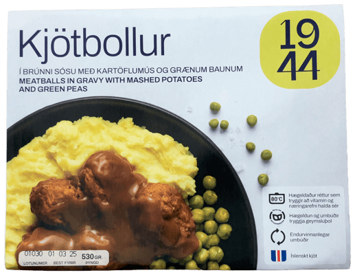 Sláturfélag Suðurlands Kjötbollur í brúnni sósu með kartöflumús og grænum baunum 530 g