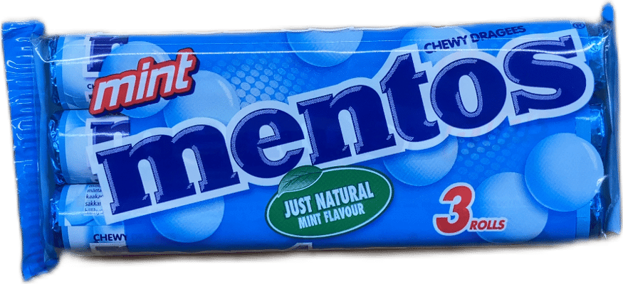 Mentos Just Natural tyggidragéur með náttúrulegu myntubragði 3 x 38 g
