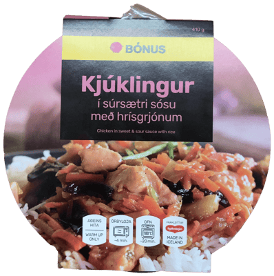 Bónus Kjúklingur í súrsætri sósu með hrísgrjónum 410 g