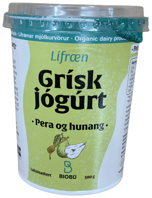 Biobú Lífræn Grísk Jógúrt Pera og Hunang Laktósaskert 500 g