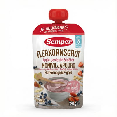 Semper fjölkorna grautur með epli, jarðarberjum og bláberjum 8 mánaða 120 g