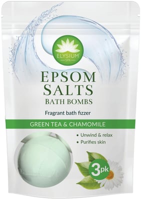 Elysium spa Epsom Salts bað bombur Green Tea & Chamomile 3 x 50 gr