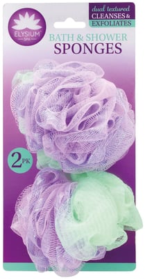 Elysium spa mjúkir loofah sturtu svampar Fjólublár og grænn 2 stk