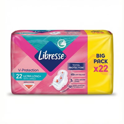 Libresse Total Protection Ultra Long+ með vængjum fyrir miklar blæðingar 22 stk