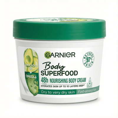 Garnier Body Superfood Avókadóolía & Omega 6 48 klst. nærandi líkamskrem 380 ml