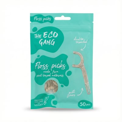 The Eco Gang plöntubasaðir tannþráðarpinnar með myntu 50 stk