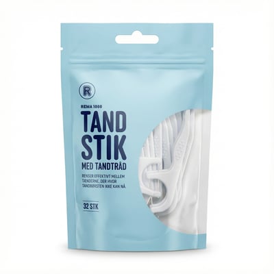 REMA 1000 tannstönglar með tannþræði 32 stk