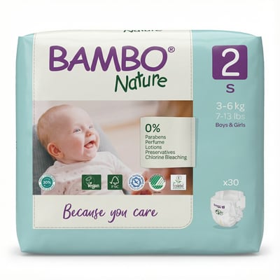 Bambo Nature bleiur stærð 2, 30 stk