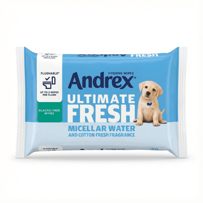 Andrex Ultimate Fresh skolhæfar hreinlætisþurrkur með micellar-vatni og ferskum bómullarilmi, 36 stk