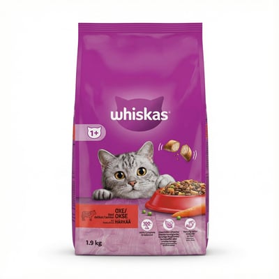 Whiskas þurrfóður fyrir fullorðna ketti með nautakjöti 1,9 kg