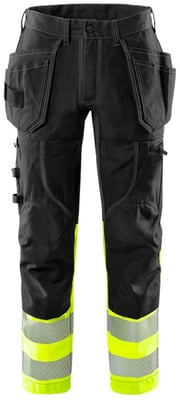 Fristads smíðabuxur með teygju svartar/HiViz gular