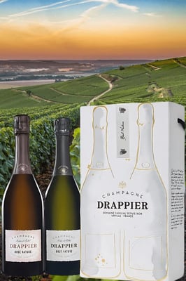 Drappier Tvenna í Gjafakassa - Drappier Brut Nature Zero Dosage + Drappier Rosé Nature Zero Dosage + Tveggja flösku gjafakassi frá Drappier - stakur