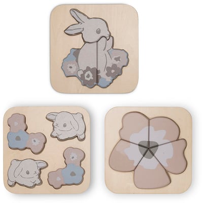 Púsl – Bunnies & flowers – 3 í pakka