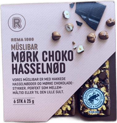 Rema 1000 Müslíbar með dökku súkkulaði og heslihnetum 150 g