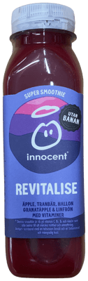 Innocent Super Smoothie Revitalise Epli, trönuber, hindber, granatepli og linfræ 300 ml