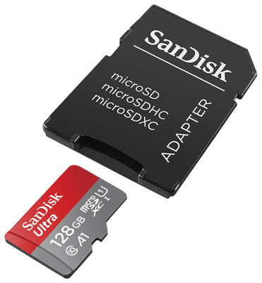 SanDisk Ultra microSDXC 128GB minniskort með millistykki