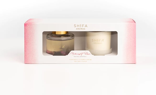 Shifa Aromas Midnight Rose - Lúxus Ilmkerti & Ilmstangir gjafa sett