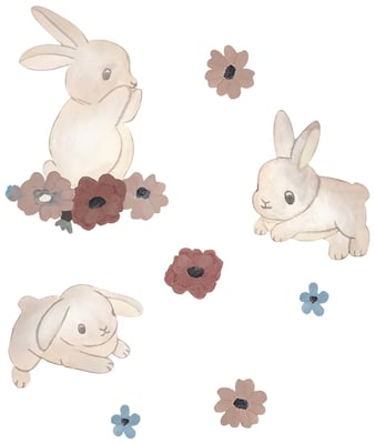 Wallsticker – Vegglímmiðar bunnies and flowers – beige