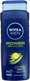 Nivea Men Power 3 í 1 hressandi sítrus sturtugel 500 ml