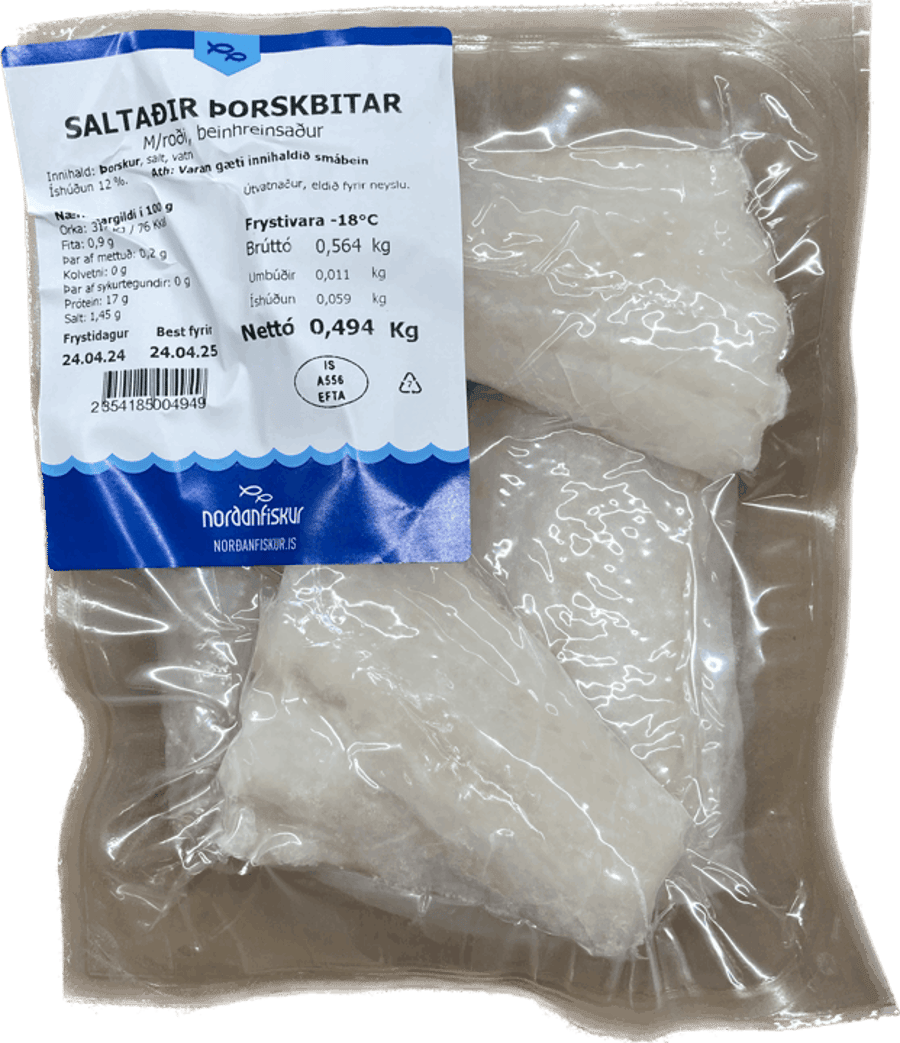 Norðan fiskur saltaðir þorskbitar m/roði ca. 500 gr