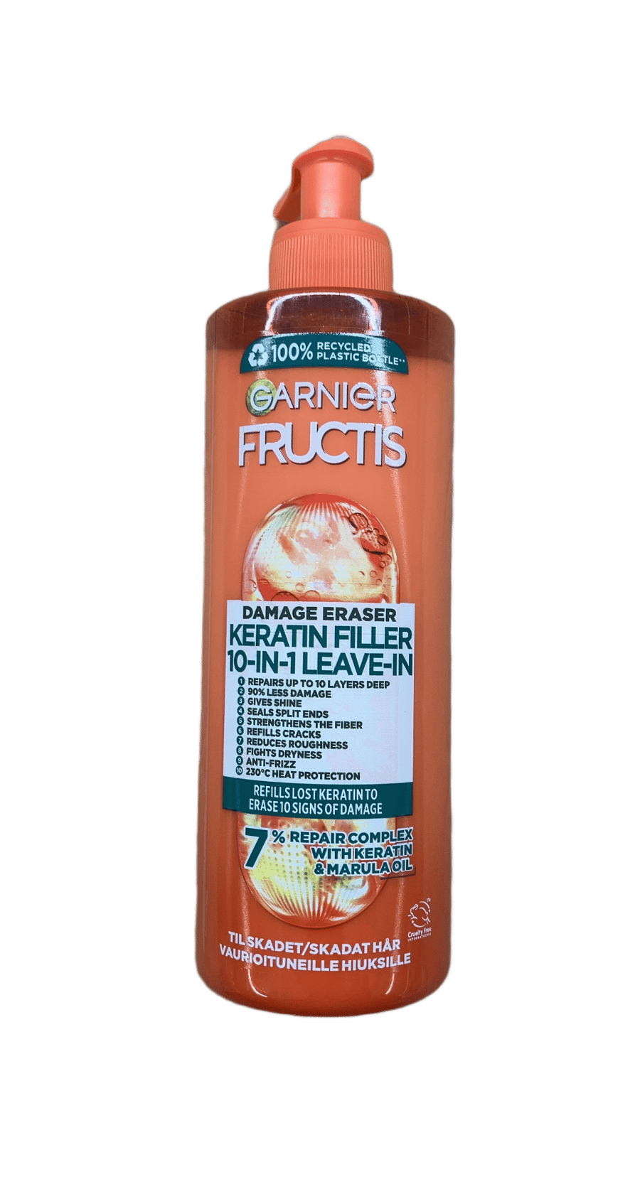 Garnier Fructis Damage Eraser Keratínfyllir 10-í-1 hárkrem án skolunar 400 ml
