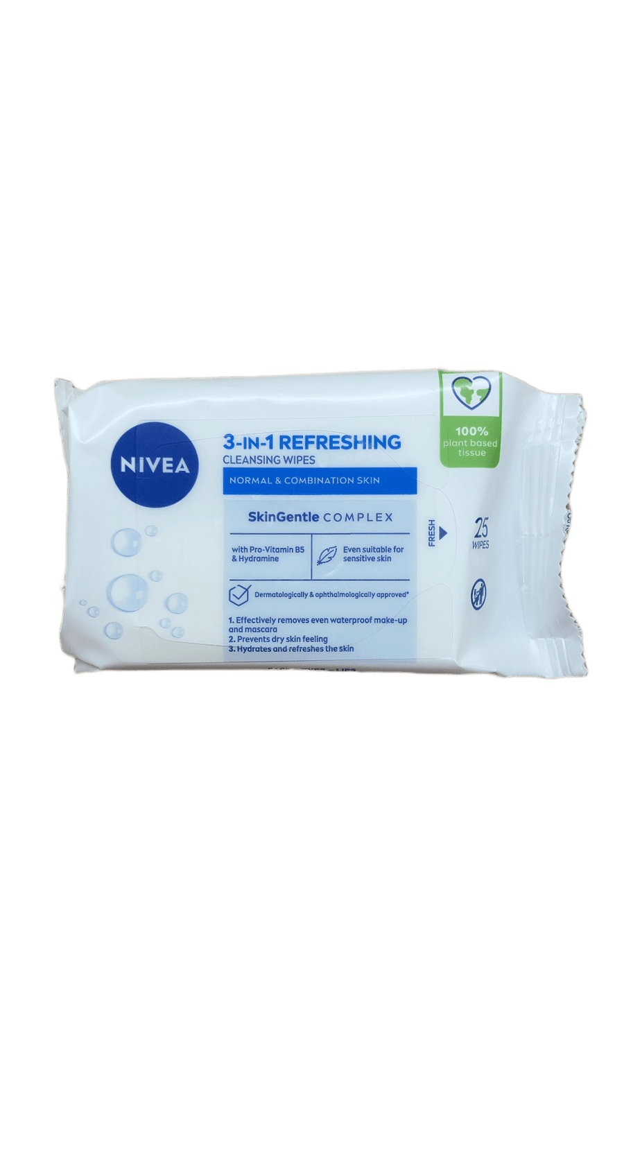 Nivea 3-í-1 frískandi hreinsiklútar fyrir venjulega og blandaða húð, 25 stk