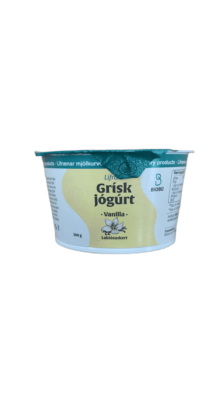 Biobú Lífræn Grísk Jógúrt Vanilla Laktósaskert 200 g