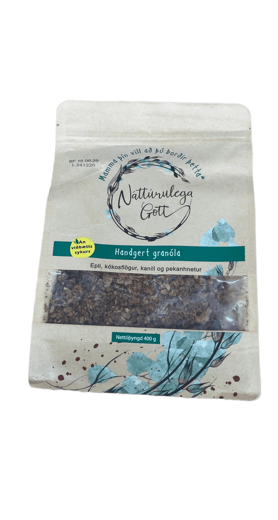 Náttúrulega Gott Handgert Granóla Epli, Kókosflögur, Kanill og Pekanhnetur 400 g