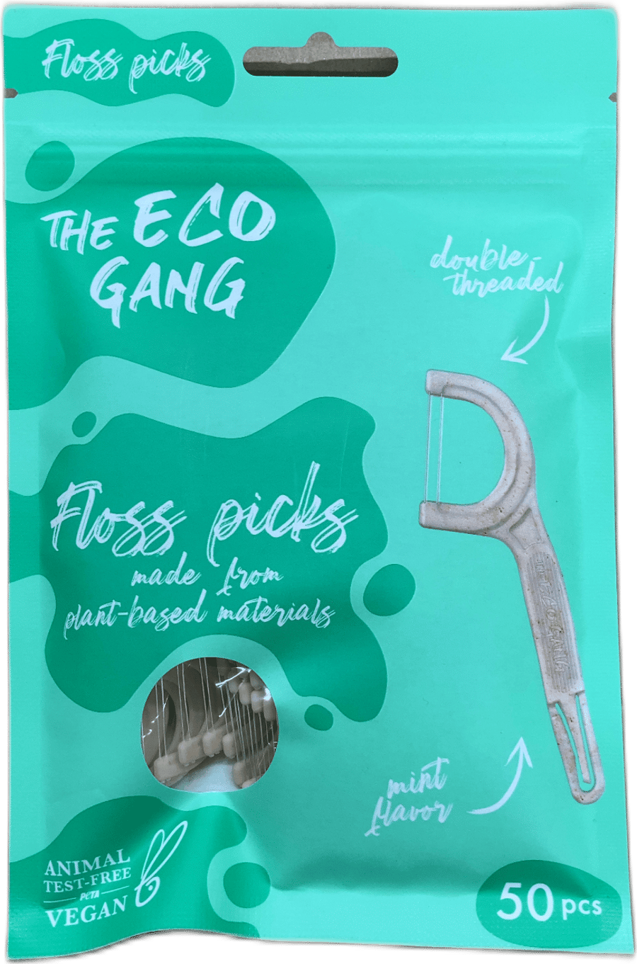 The Eco Gang plöntubasaðir tannþráðarpinnar með myntu 50 stk