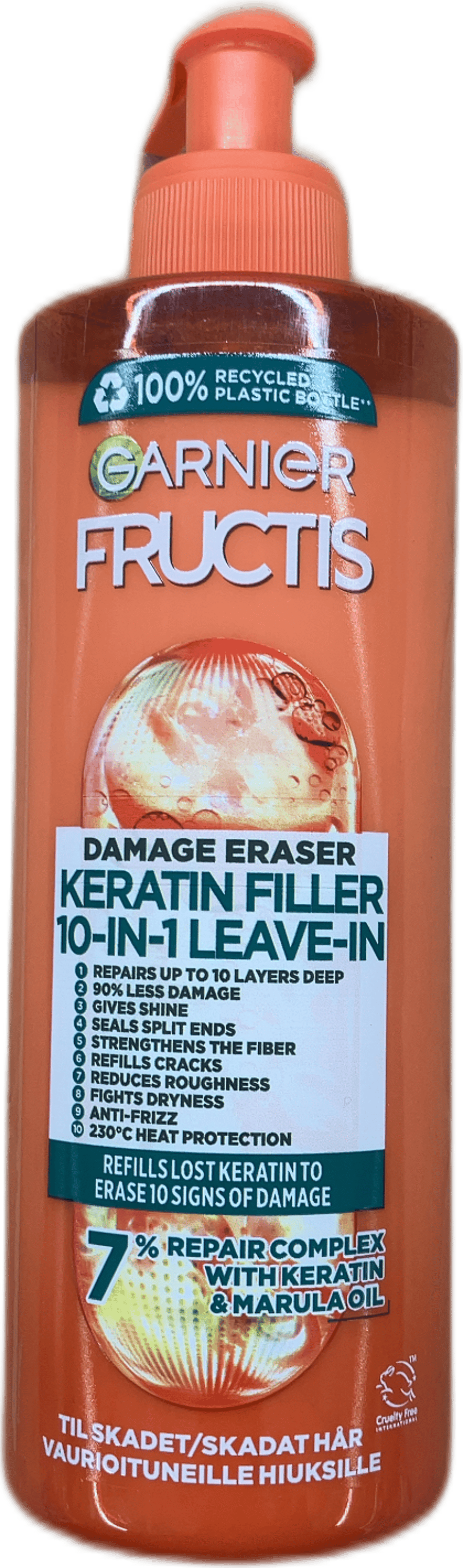 Garnier Fructis Damage Eraser Keratínfyllir 10-í-1 hárkrem án skolunar 400 ml
