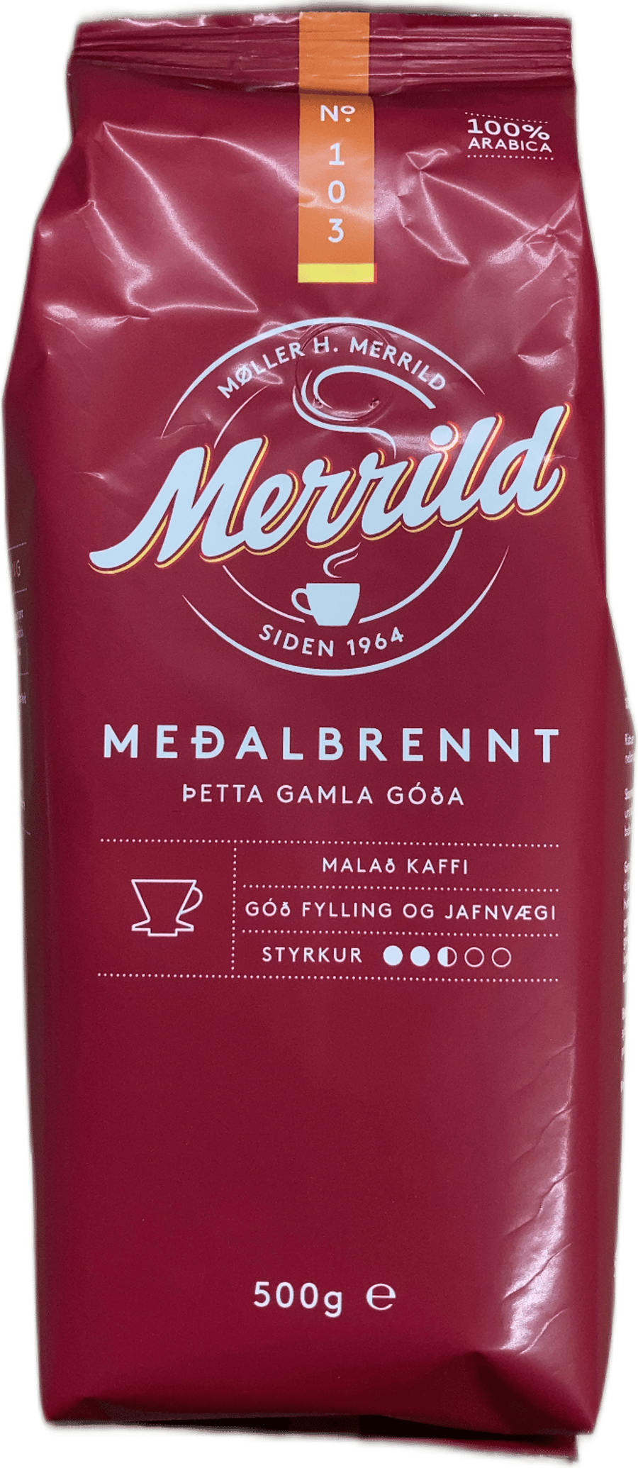 Merrild 103 Meðalbrennt 100% Arabica Malað Kaffi 500 g