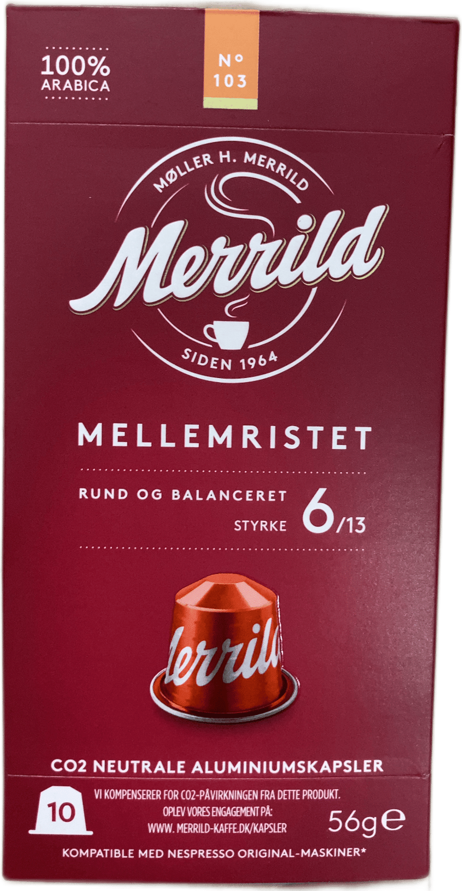 Merrild meðalristað Arabica kaffihylki 56 g