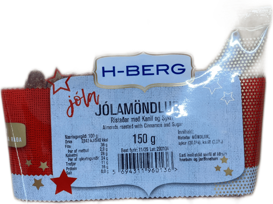 H-Berg Jólamöndlur Ristaðar með Kanil og Sykri 150 g