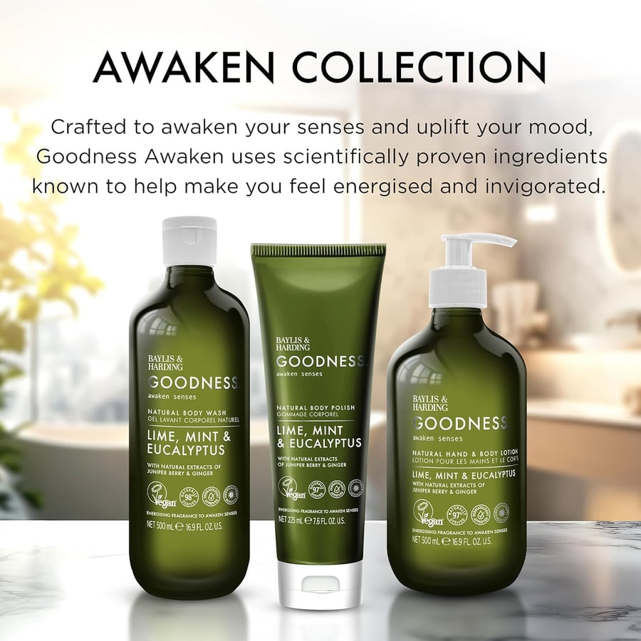 Baylis & Harding Goodness Awaken Lime, Mint & Eucalyptus bað og sturtusápa 500 ml