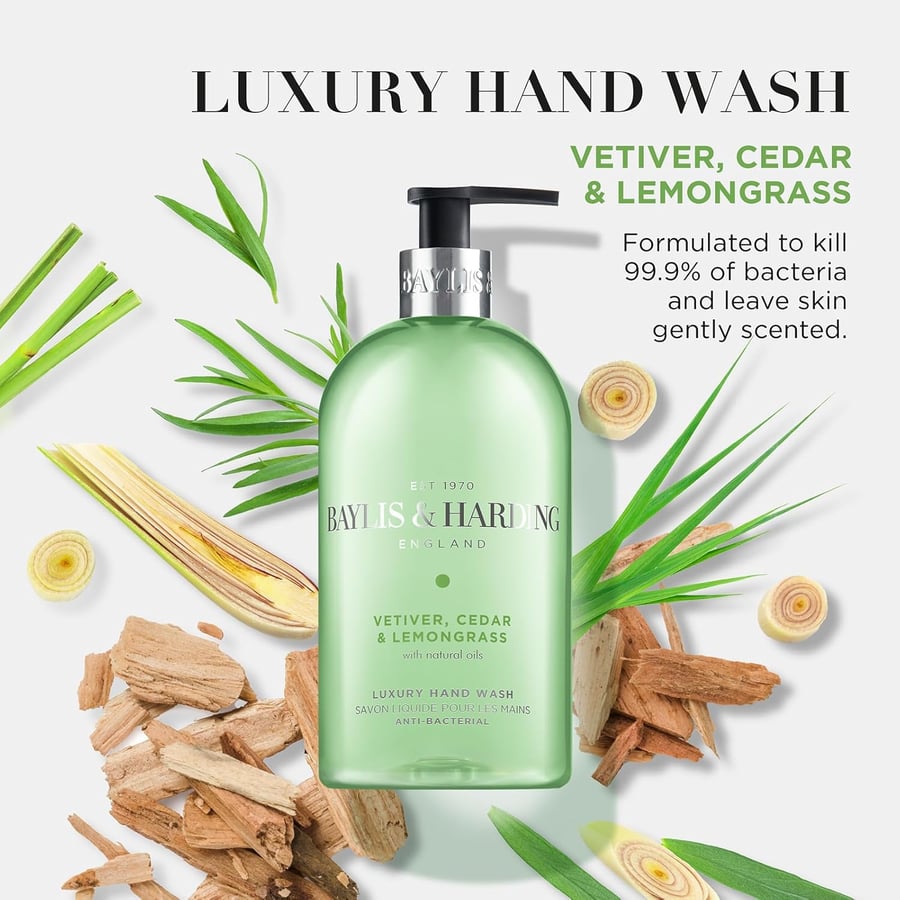 Baylis & Harding Signature bakteríudrepandi handsápa með vetiver, sedrusvið og sítrónugrasi 500 ml